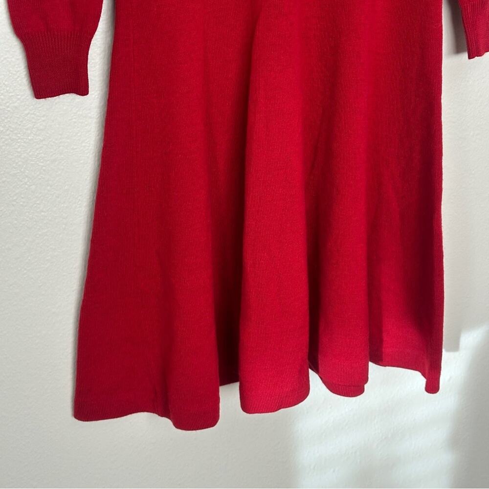 Vintage Ralph Lauren Red Merino Wool Long Sleeve Dress with Gold Logo - Picture 10 of 12